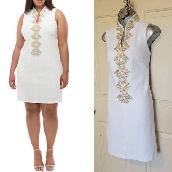Jessica Howard Dress Women’s Waffle Ivory W/Champagne Gold Trim Size 10 - Picture 1 of 8